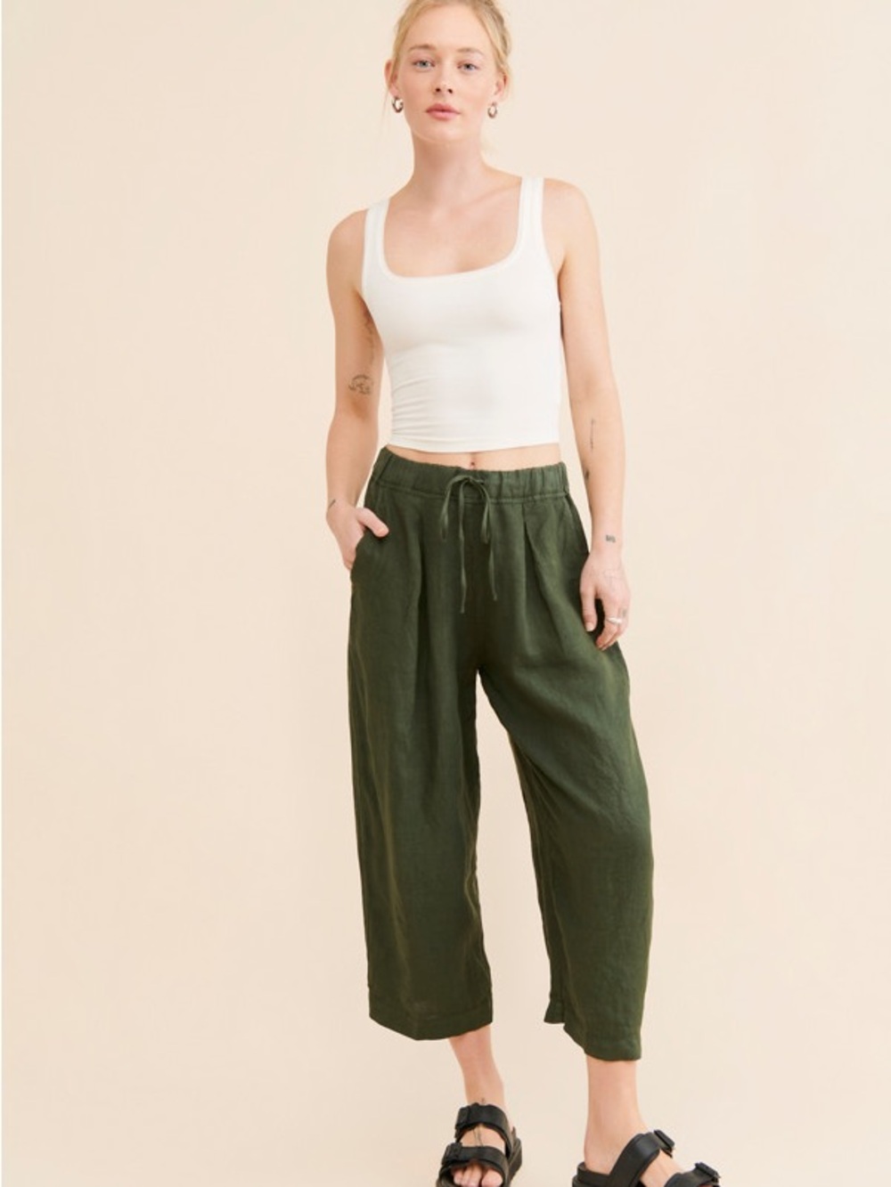 Velvet by Graham & Spencer Green Drawstring Wide-Leg Hannah Pants